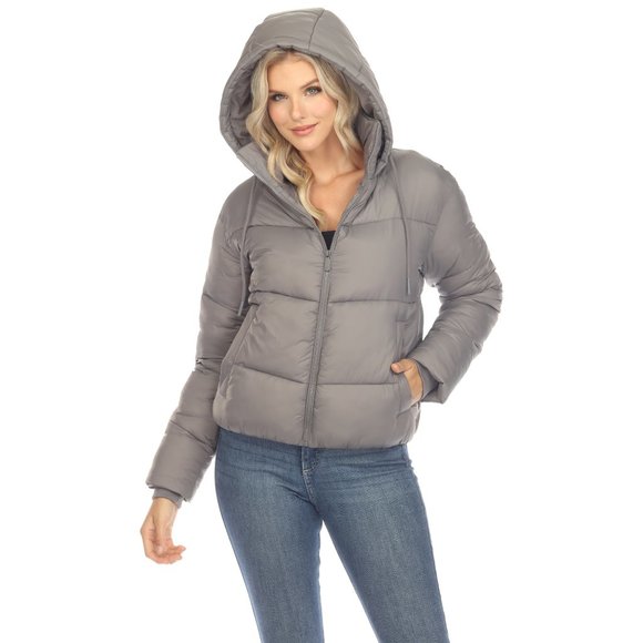 Women's Full Front Zip Hooded Bomber Puffer Jacket - Picture 1 of 7